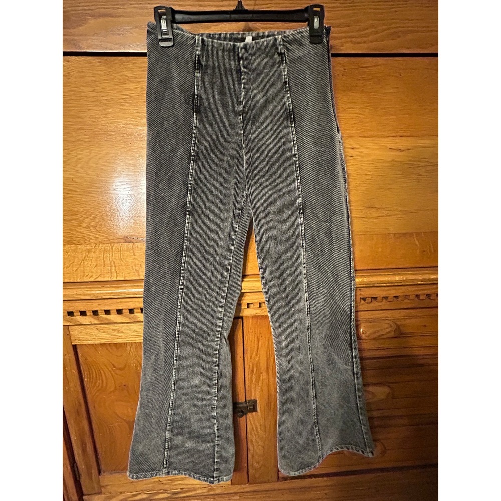 Grey Acid Wash Whimsigoth GrungeCorduroy Flare Pants High Rise Seam Front Size S